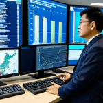 A professional Vietnamese logistics manager, fully clothed in a modest business suit, stands thoughtfully in a modern, well-lit logistics command center. One hand gestures towards a large, multi-screen display showing complex global shipping routes, real-time data charts indicating fluctuating costs, and images of congested port areas like Cat Lai or Hai Phong. The office features large windows overlooking a bustling port with container ships and stacks of containers, emphasizing real-world supply chain challenges. Desks with modern computers are visible in the foreground. The mood is focused, resilient, and analytical, conveying the complexities of real-world supply chain management contrasting with theoretical perfection. High-resolution, professional photography, perfect anatomy, correct proportions, natural pose, well-formed hands, proper finger count, natural body proportions. Safe for work, appropriate content, fully clothed, professional dress, modest clothing, family-friendly.