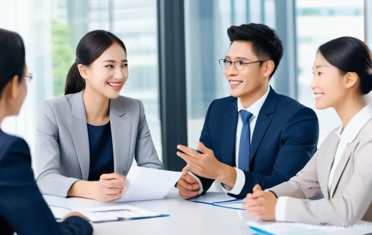 무역 실무에서의 문화 차이 극복 - **High-Context vs. Low-Context Communication in a Business Meeting**
A brightly lit, modern corp...