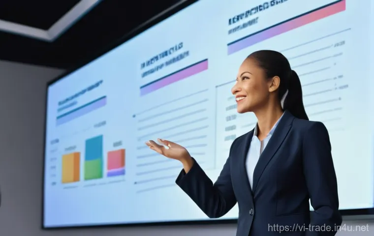 무역 영어 회화 필수 표현 - Dynamic Business Presentation**
A vibrant, high-energy image featuring a diverse female professiona...