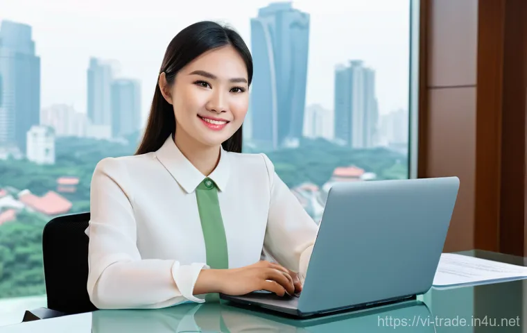 무역 실무자의 업무 효율화 방법 - **Prompt 1: Efficient Digital Workflow in a Modern Vietnamese Office**
A realistic, high-resolut...