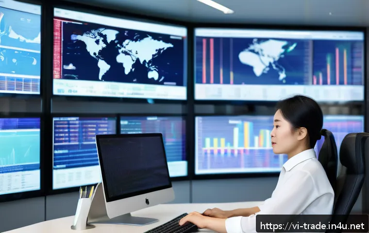 무역 실무자의 역할과 책임 - A professional Vietnamese international trade employee analyzing global market trends in a modern of...