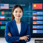 Home 20 국제무역사 자격증 효용성 분석 - A professional Vietnamese businesswoman in smart casual attire, confidently presenting international...