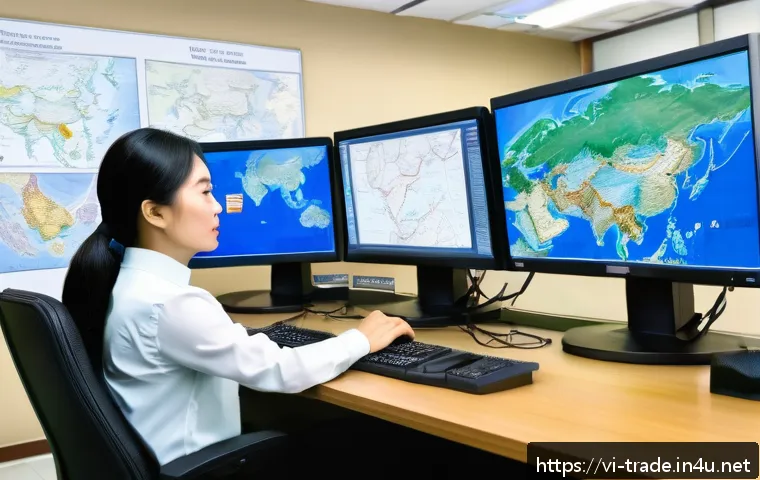 수출입 비용 절감 사례 - A detailed office scene showing a Vietnamese logistics manager analyzing comprehensive shipping cost...