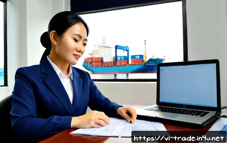 Home 17 무역업계에서의 이직 사례 - Photorealistic career-transition scene in Vietnam’s import-export industry, a confident Vietnamese p...