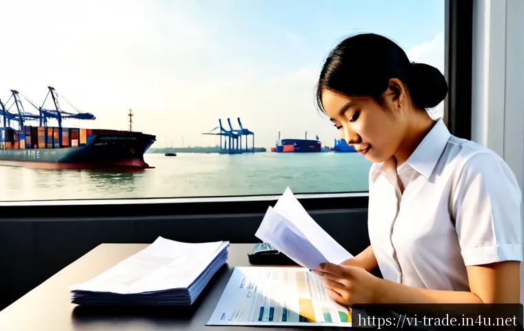 Home 17 국제무역사 자격증 취득 후 커리어 - Photorealistic Vietnamese young professional launching an international trade career, confidently re...