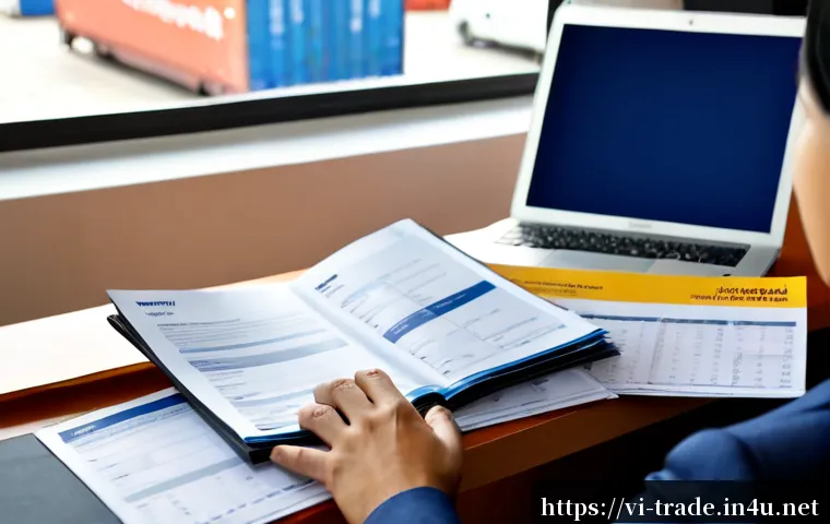 Home 17 국제무역사의 자격증 유지 방법 - Photorealistic Vietnamese international trade professional reviewing certification renewal materials...