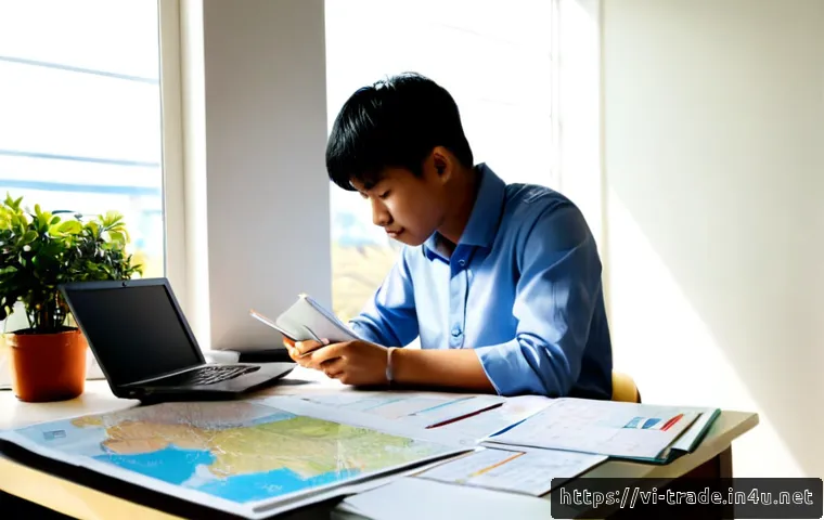 Home 30 국제무역사 시험 최신 동향 - Photorealistic Vietnamese university student preparing for an international trade certification exam...